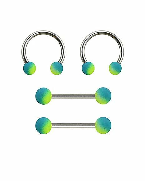 Deals βοΈ Multi-Pack Blue and Green Horseshoe Rings and Nipple Barbells 2 Pair - 14 Gauge π 3 Deals βοΈ Multi-Pack Blue and Green Horseshoe Rings and Nipple Barbells 2 Pair - 14 Gauge π