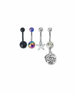 Flash Sale 🤩 Multi-Pack Star Pendant Belly Rings 4 Pack - 14 Gauge ⌛