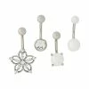 Outlet 😀 Multi-Pack CZ and Faux Opal Banana Belly Rings 4 Pack - 14 Gauge 🥰 -Playboy Shop 03816428 a