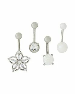 Outlet 😀 Multi-Pack CZ and Faux Opal Banana Belly Rings 4 Pack - 14 Gauge 🥰