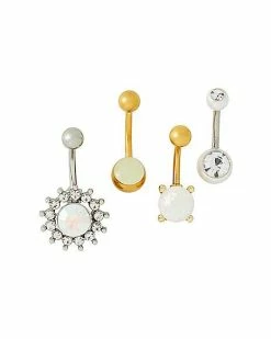 Hot Sale 😉 Multi-Pack Assorted CZ Faux Opal and Glow in the Dark Belly Rings 4 Pack - 14 Gauge 💯