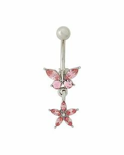 Top 10 💯 Pink Butterfly and Star Gem-Effect Dangle Belly Ring - 14 Gauge ✨