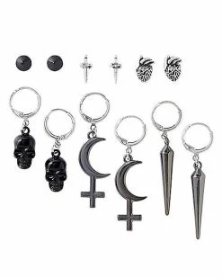 Budget 🎁 Multi-Pack Spike Skull Sword Stud and Dangle Earrings - 6 Pack 😉