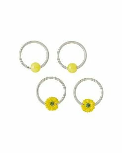 Coupon 🔔 Multi-Pack Daisy and Yellow Captive Bead Rings 4 Pack - 18 Gauge 🔔