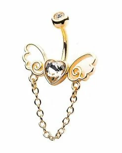Cheapest 🛒 CZ Heart Wings Dangle Belly Ring - 14 Gauge ✔️ -Playboy Shop 03817574 b