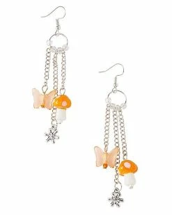 Promo ✔️ Mushroom and Butterfly Chain Dangle Earrings 🔥