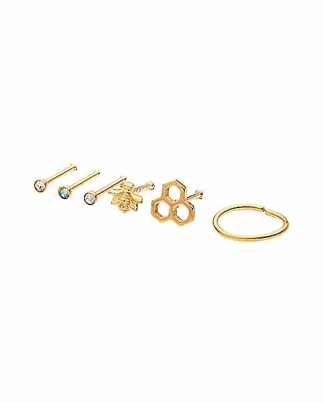Cheap π Multi-Pack CZ Bee Nose Pins and Hoop Nose Ring 6 Pack - 20 Gauge π 4 Cheap π Multi-Pack CZ Bee Nose Pins and Hoop Nose Ring 6 Pack - 20 Gauge π - Image 2