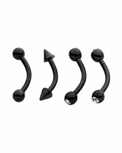 Promo 👍 Multi-Pack CZ Black Curved Barbells 4 Pack - 16 Gauge 🎉