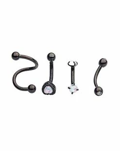 Wholesale ✔️ Multi-Pack Prong CZ Black Curved Barbells and Spiral Barbell 4 Pack - 16 Gauge ❤️