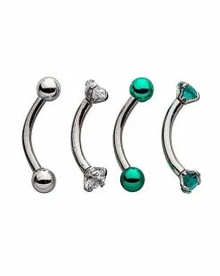 Cheapest ✨ Multi-Pack Prong CZ Green Curved Barbells 4 Pack - 16 Gauge 💯