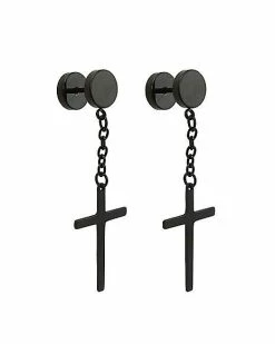 Budget π Black Cross Chain Dangle Fake Plugs - 18 Gauge π