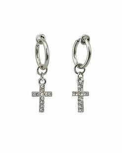 Buy 🤩 CZ Silvertone Cross Dangle Clip On Hoop Earrings 👏 -Playboy Shop 03829637 b