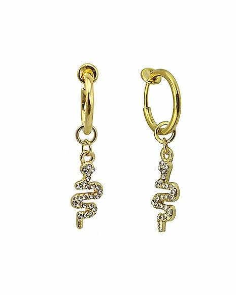 Discount ✨ CZ Goldtone Snake Dangle Clip On Hoop Earrings ⌛ 4 Discount ✨ CZ Goldtone Snake Dangle Clip On Hoop Earrings ⌛ - Image 2