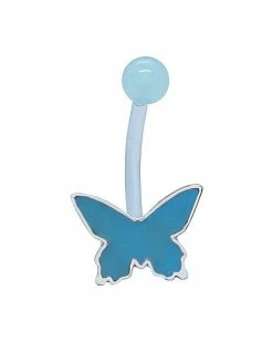 Wholesale 😀 Glow in the Dark Blue Butterfly Belly Ring - 14 Gauge ❤️