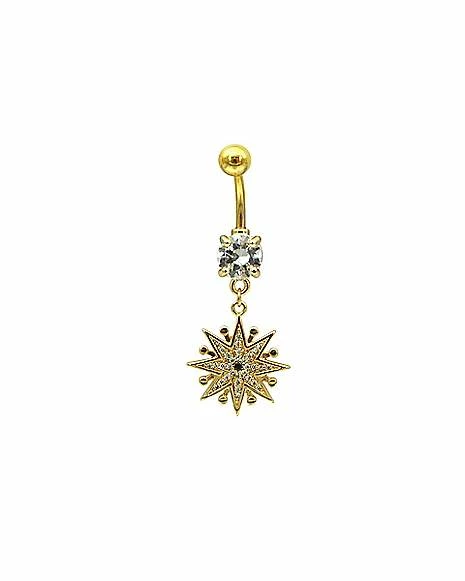Discount π€© CZ Star Flower Dangle Belly Ring - 14 Gauge π― 3 Discount π€© CZ Star Flower Dangle Belly Ring - 14 Gauge π―