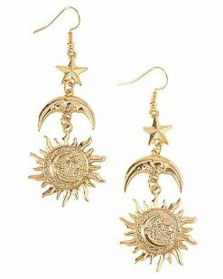 Outlet 😍 Goldtone Celestial Sun Star and Moon Dangle Earrings 🔔