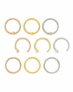 Cheap 🎁 Multi-Pack Rose Goldtone Goldtone and Silvertone Hoop Nose Rings 9 Pack - 18 Gauge ⭐