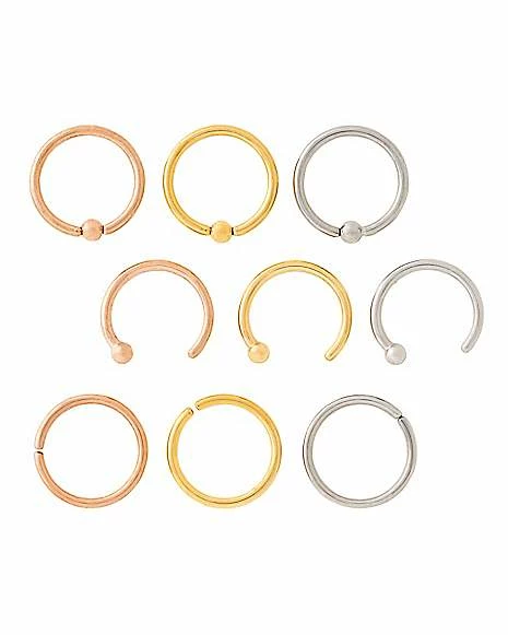 Cheap π Multi-Pack Rose Goldtone Goldtone and Silvertone Hoop Nose Rings 9 Pack - 18 Gauge β 3 Cheap π Multi-Pack Rose Goldtone Goldtone and Silvertone Hoop Nose Rings 9 Pack - 18 Gauge β