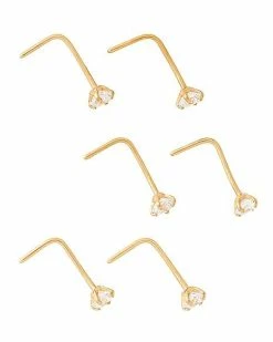 New 🥰 Multi-Pack Goldtone CZ L-Bend Stud Nose Rings 6 Pack - 20 Gauge 😀