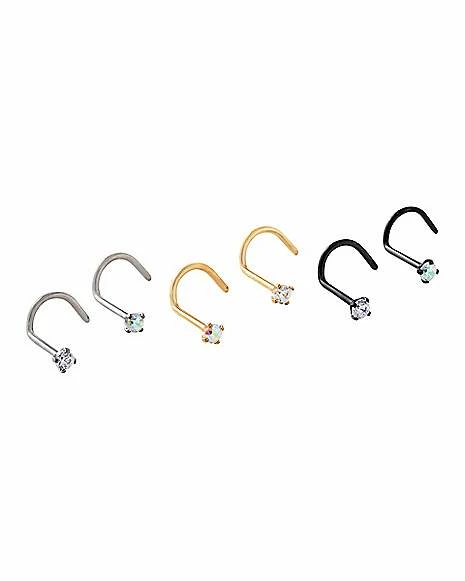 Promo π Multi-Pack Titanium CZ Silvertone Goldtone and Black Screw Nose Rings 6 Pack - 20 Gauge π 3 Promo π Multi-Pack Titanium CZ Silvertone Goldtone and Black Screw Nose Rings 6 Pack - 20 Gauge π