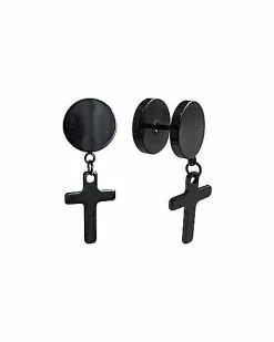 Best deal 🤩 Black Cross Dangle Fake Plugs - 18 Gauge 🛒