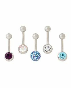 Deals ✨ Multi-Pack Assorted CZ Belly Rings 5 Pack - 16 Gauge 🎉