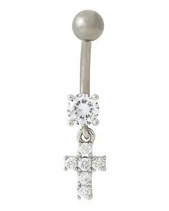 Flash Sale ❤️ CZ Titanium Cross Belly Ring - 14 Gauge 😀