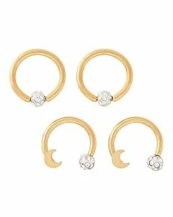 Cheapest 🌟 Multi-Pack Goldtone Moon and Gem Horseshoe Rings and Captive Rings 4 Pack - 16 Gauge 🌟