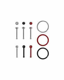 Best deal 🔥 Multi-Pack CZ Hoop Rings and Nose Pins 9 Pack - 18 Gauge ⭐