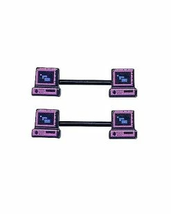 Discount ✔️ Retro Computer Nipple Barbells - 14 Gauge 🎉