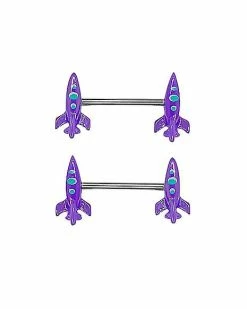 Discount ✨ Purple Rocket Ship Nipple Barbells - 14 Gauge 🔔