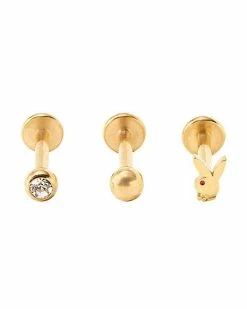 Budget ✔️ Multi-Pack Goldtone Playboy Bunny Labret Lip Rings 3 Pack - 16 Gauge 🔔 -Playboy Shop 03831286 b