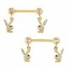 Cheap ✨ CZ Goldtone Playboy Bunny Dangle Nipple Barbells - 14 Gauge ✨ -Playboy Shop 03831369 a