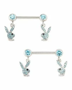 Top 10 💯 CZ Blue Playboy Bunny Dangle Nipple Barbells - 14 Gauge 🛒