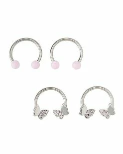 Cheap 🎉 Multi-Pack CZ Pink Butterfly Horseshoe Rings 2 Pair - 16 Gauge 🛒