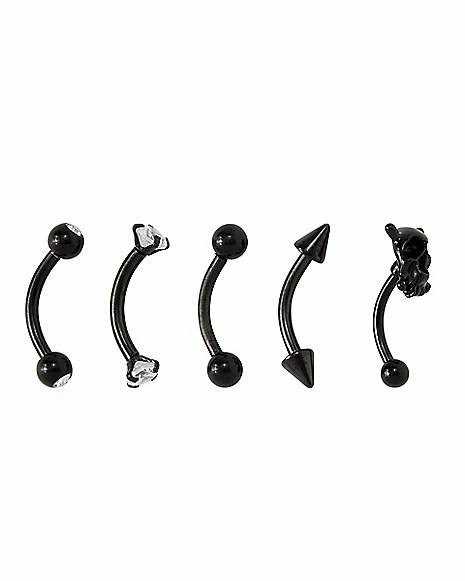 Hot Sale ✨ Multi-Pack CZ Black Skull Curved Barbells 5 Pack - 16 Gauge ⭐ 3 Hot Sale ✨ Multi-Pack CZ Black Skull Curved Barbells 5 Pack - 16 Gauge ⭐