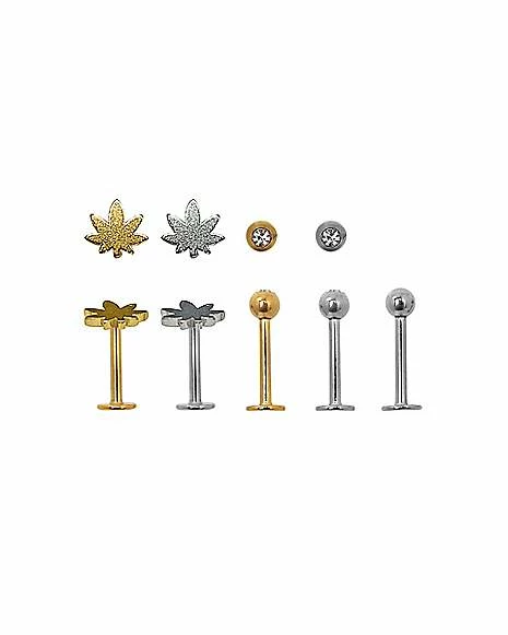 Cheapest β€οΈ Multi-Pack Goldtone and Silvertone Weed Leaf Labret Lip Rings 5 Pack - 16 Gauge π 3 Cheapest β€οΈ Multi-Pack Goldtone and Silvertone Weed Leaf Labret Lip Rings 5 Pack - 16 Gauge π