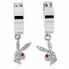 Cheap ⭐ Playboy Bunny Silvertone Clear and Red Gem Huggie Hoop Dangle Earrings 😉 -Playboy Shop 03831823 a