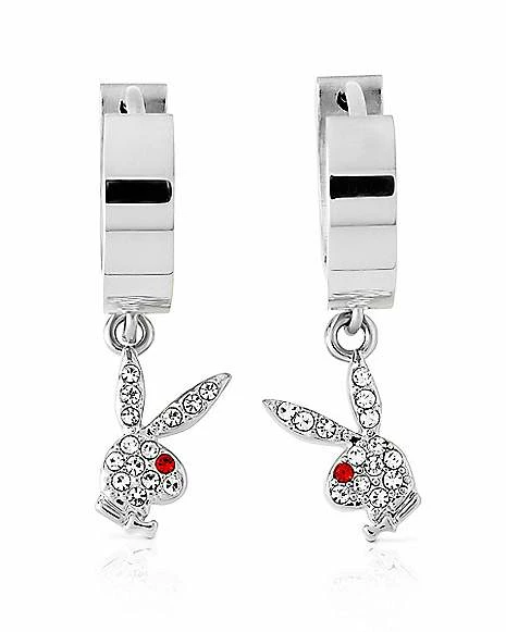 Cheap β Playboy Bunny Silvertone Clear and Red Gem Huggie Hoop Dangle Earrings π 3 Cheap β Playboy Bunny Silvertone Clear and Red Gem Huggie Hoop Dangle Earrings π
