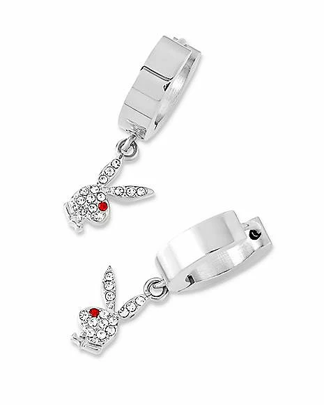 Cheap β Playboy Bunny Silvertone Clear and Red Gem Huggie Hoop Dangle Earrings π 4 Cheap β Playboy Bunny Silvertone Clear and Red Gem Huggie Hoop Dangle Earrings π - Image 2