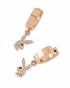 Coupon 😀 Playboy Bunny Rose Goldtone Clear and Red Gem Huggie Hoop Dangle Earrings 🧨 -Playboy Shop 03831849 b