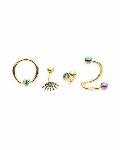 Budget 🧨 CZ Multi-Pack Goldtone Eye Labret Lip Rings 4 Pack - 16 Gauge 👏