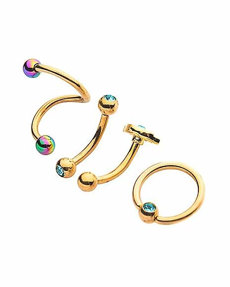 Budget 𧨠CZ Multi-Pack Goldtone Eye Labret Lip Rings 4 Pack - 16 Gauge π 4 Budget 𧨠CZ Multi-Pack Goldtone Eye Labret Lip Rings 4 Pack - 16 Gauge π - Image 2