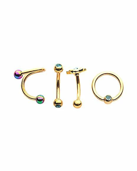 Budget 𧨠CZ Multi-Pack Goldtone Eye Labret Lip Rings 4 Pack - 16 Gauge π 5 Budget 𧨠CZ Multi-Pack Goldtone Eye Labret Lip Rings 4 Pack - 16 Gauge π - Image 3