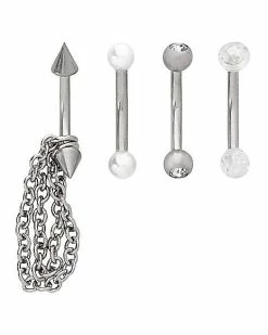 Best Pirce ❤️ Multi-Pack CZ and Pearl-Effect Spike and Chain Curved Barbells 4 Pack - 16 Gauge 🤩