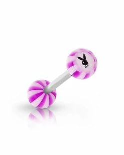 Discount ⭐ Multi-Pack Multi-Color Striped Playboy Bunny Barbells 4 Pack - 14 Gauge 👍 -Playboy Shop 03832748 d