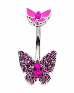 Flash Sale ⭐ CZ Pink Butterfly Belly Ring - 14 Gauge 🧨