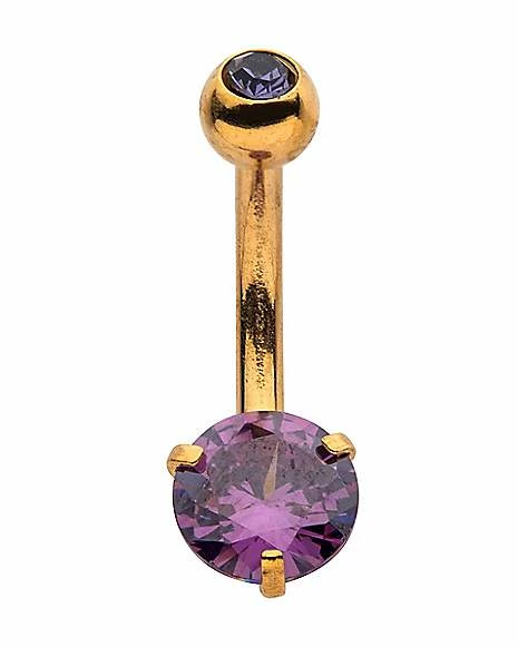 Cheapest π Prong Purple CZ Goldtone Belly Ring - 14 Gauge 𧨠3 Cheapest π Prong Purple CZ Goldtone Belly Ring - 14 Gauge π§¨