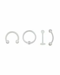 Discount 🌟 Multi-Pack Retainer Horseshoe Ring Captive Ring Curved Barbell and Labret Lip Ring 4 Pack - 16 Gauge 🔥