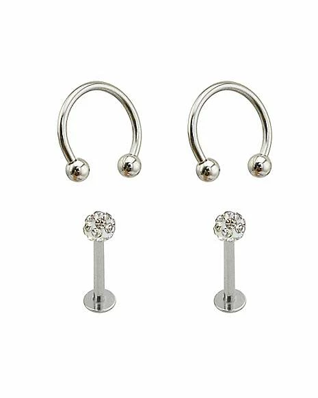 Wholesale π Multi-Pack Horseshoe Rings and CZ Labret Lip Rings 4 Pack - 16 Gauge π 4 Wholesale π Multi-Pack Horseshoe Rings and CZ Labret Lip Rings 4 Pack - 16 Gauge π - Image 2
